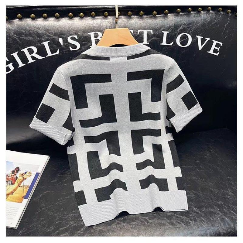 Spring and Autumn Geometric Pattern Base Shirt for Men, Slim Fit Casual Short Sleeve Knit Top