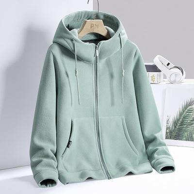 Solid Cashmere Fleece Hoodies Men Sweatshirt Autumn Winter Jacket Breathable Leisure Walk Warm Hooded Zipper Top Lady Coat