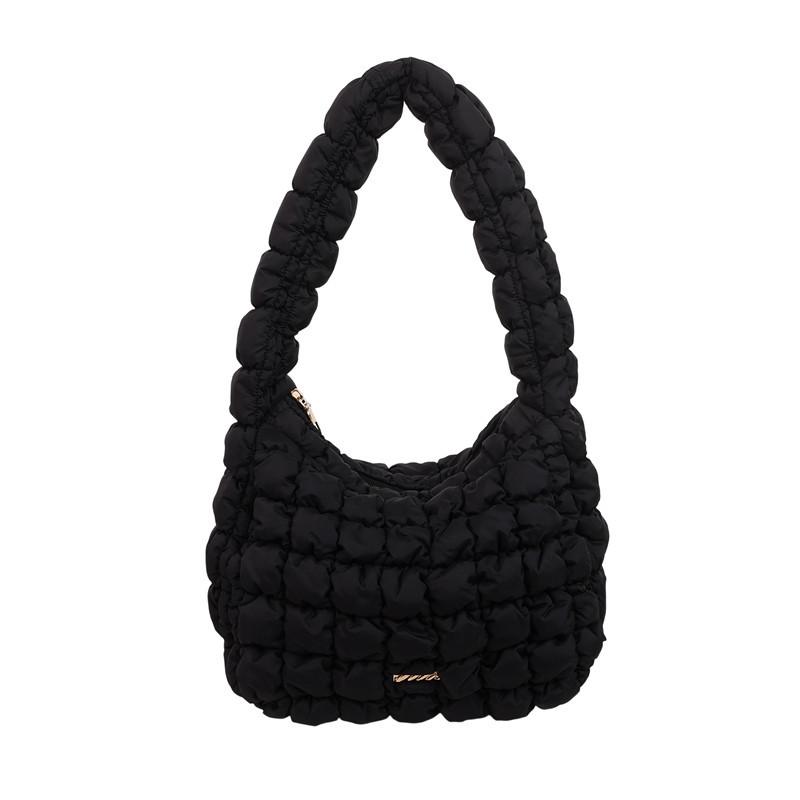

Elastic embroidery commuter personality trend women s bag new pleated cloud portable shoulder messenger tote bag чёрный