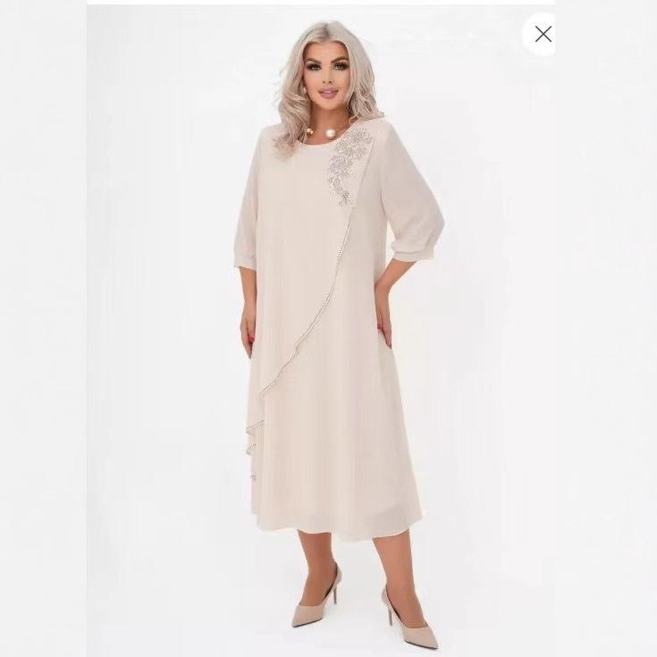 2025 Tisk Dámské šaty s županem jednobarevné - Nepravidelné falešné dvoudílné