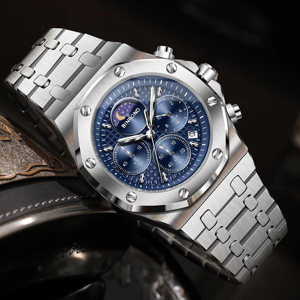 Luxury Quartz Watches For Men Luminous Waterproof Men's Watch Moon Phase Chnorograph Wrist Watch Relogios Masculinom