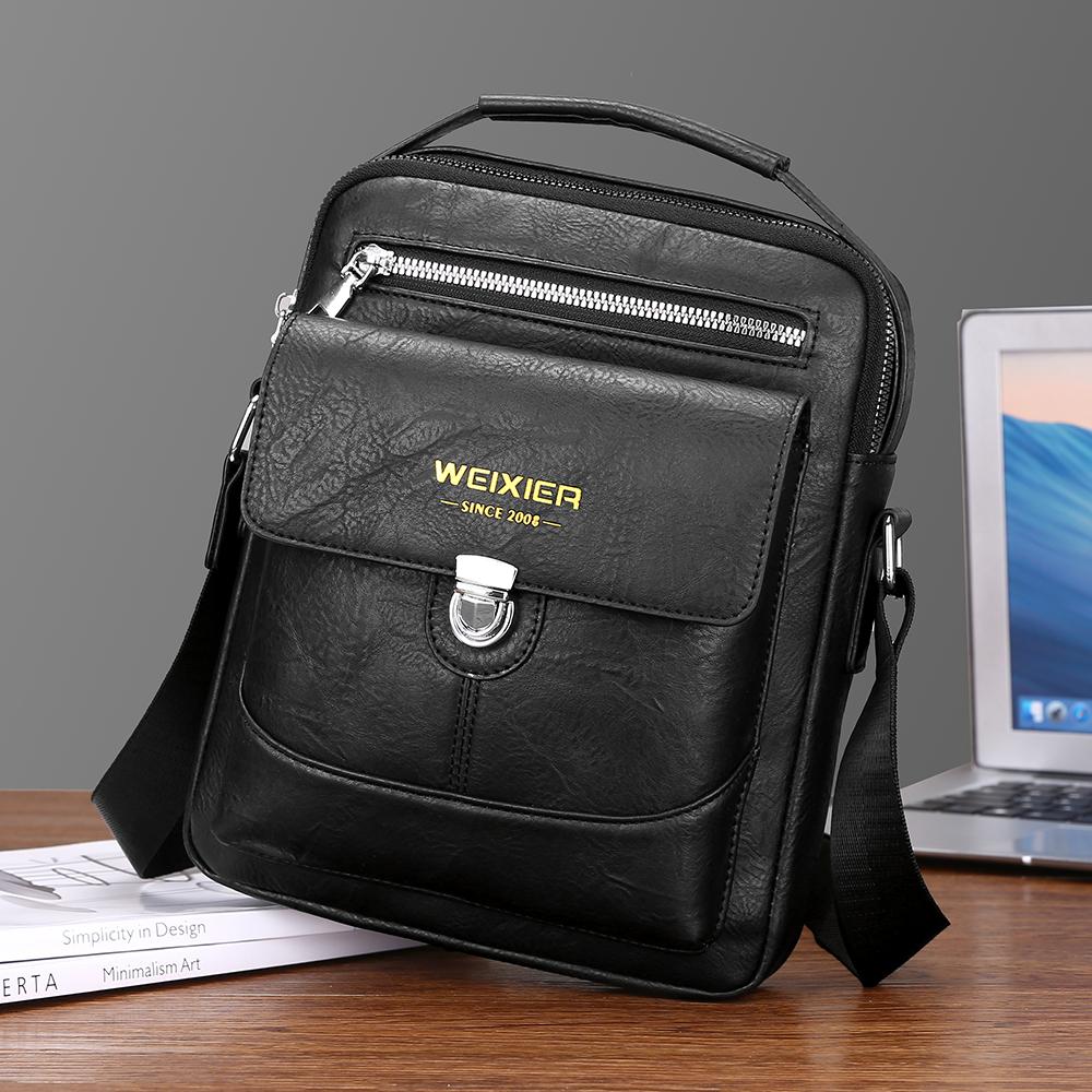WEIXIER Bolso Bandolera de Cuero para Hombre Bolso Mensajero Clásico Impermeable Maletín Bolso Satchel Bolso de Viaje