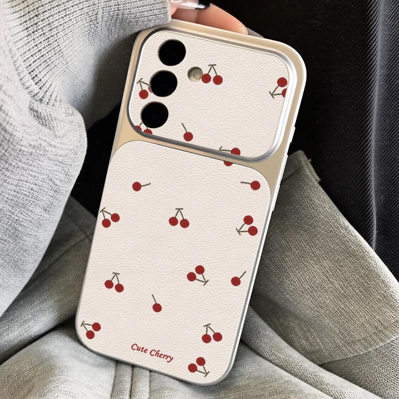 Lemon Cherry Fruit Leather Lanyard Case For Samsung S26 S25 Ultra S24 S23 S22 Plus S21 FE A16 A17 A26 A36 A37 A54 A55 A56 A57 5G Cover