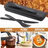 Black Wheat Straw Outdoor Cutlery Set: Portable Knife, Fork, Spoon Trio.