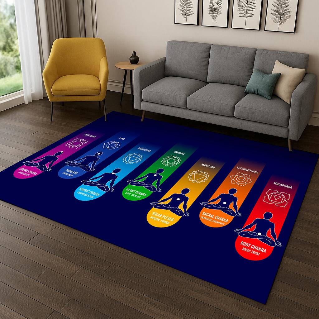 Rainbow 7 Chakra Yoga Meditation Carpet Rug for Living Room Sofa Home Bedroom Doormat Decor,Playroom Non-slip Area Rug Gift