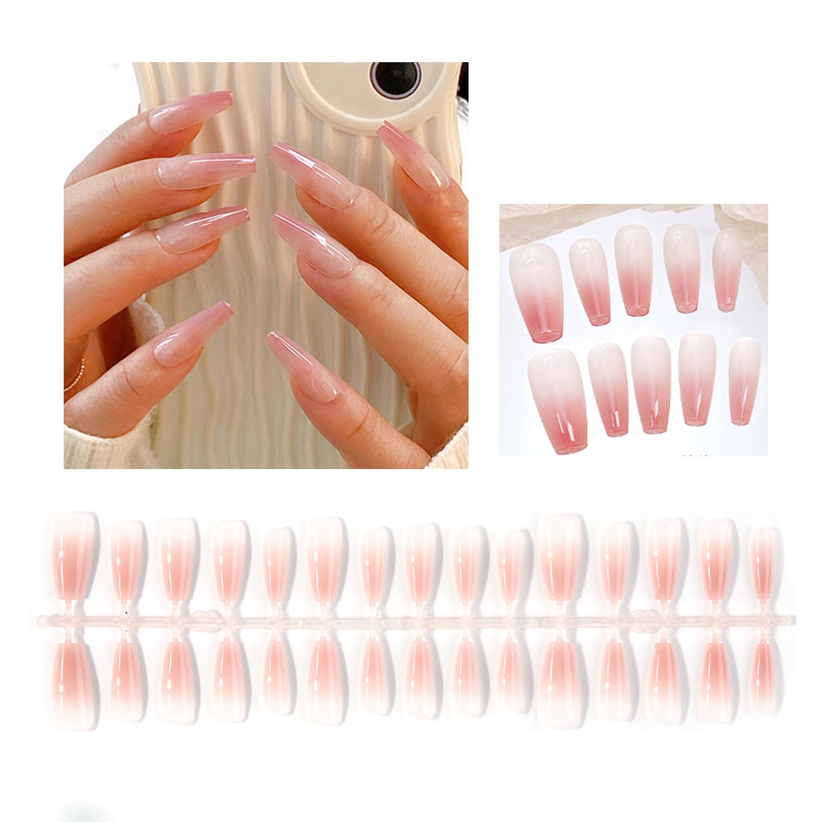 

30 шт. длинных накладных ногтей Coffin French Fake Nails Tip Gradient Acrylic Nails Glossy False Nails for Women Girls 12