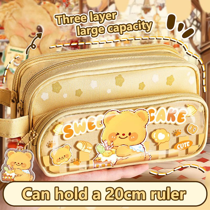 Cartoon Butter Bear Capybara Pencil Bags Large Capacity Pencil Case Student Stationery Organizer Little Bear Pencil Case Gifts