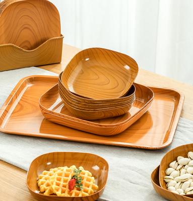 Household Small Plate Imitation Wood Grain Tray Plate 5pc
