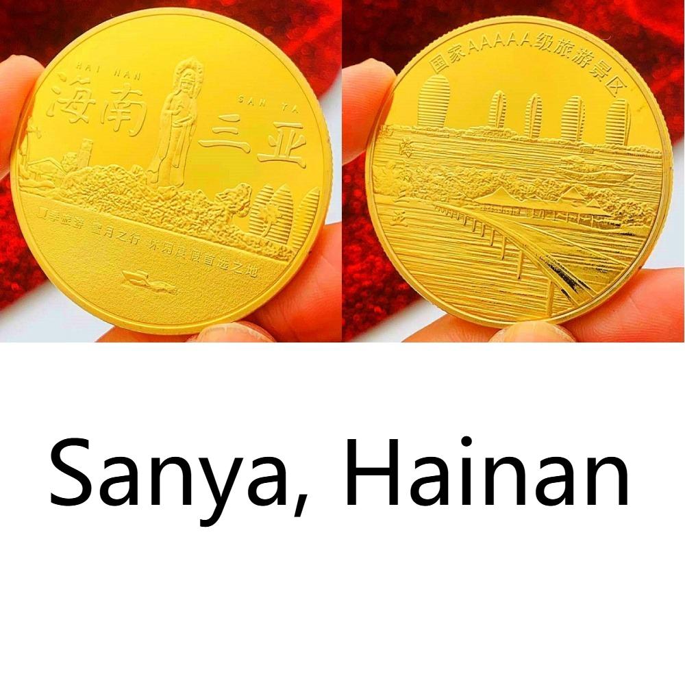 Chinese tourist attraction, Xi'an Big Wild Goose Pagoda, tourist attraction, gold-plated color printed commemorative medal, gold coin