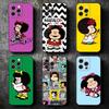 Mafalda Cartoon Cute Soft Phone Case for iPhone 16 16E 17 Air 15 Pro Max 14 Plus 13 Mini 11 12 7 Black Cover Back Shell