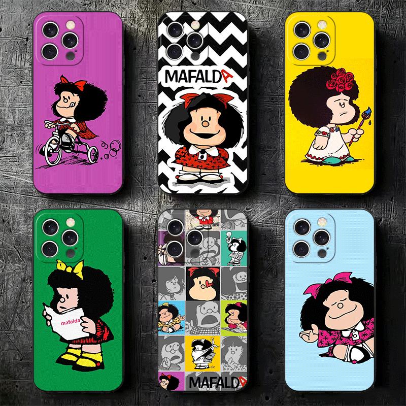 Mafalda Cartoon Cute Soft Phone Case for iPhone 16 16E 17 Air 15 Pro Max 14 Plus 13 Mini 11 12 7 Black Cover Back Shell