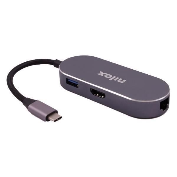Mini station d'accueil - nilox - type-c - 4k 30hz - 3 ports usb 3.0 - rj45 gigabit ethernet