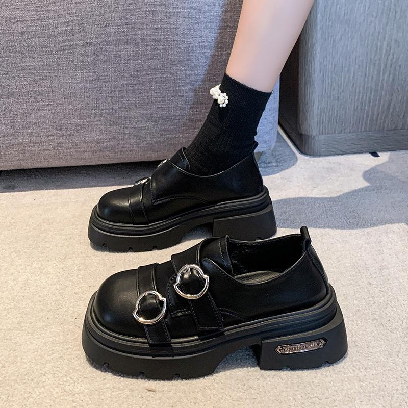

Platform British style small leather shoes women s 2025 summer new heightening black single shoes niche design loafers women s 35