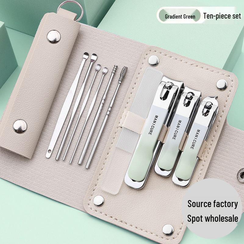 Portable 10-Piece Nail Clipper and Manicure Set with Ear Pick