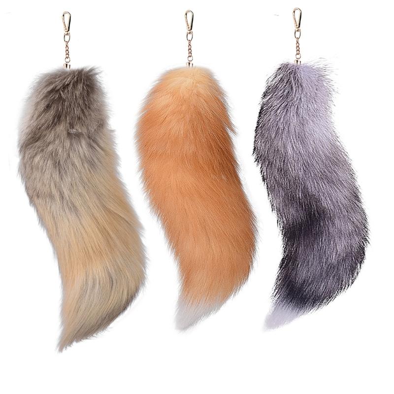 Set of 3 Oversized Faux Furs Keychains Halloween Foxes Tail Key Chain Elegant Bag Decoration Car Accessories