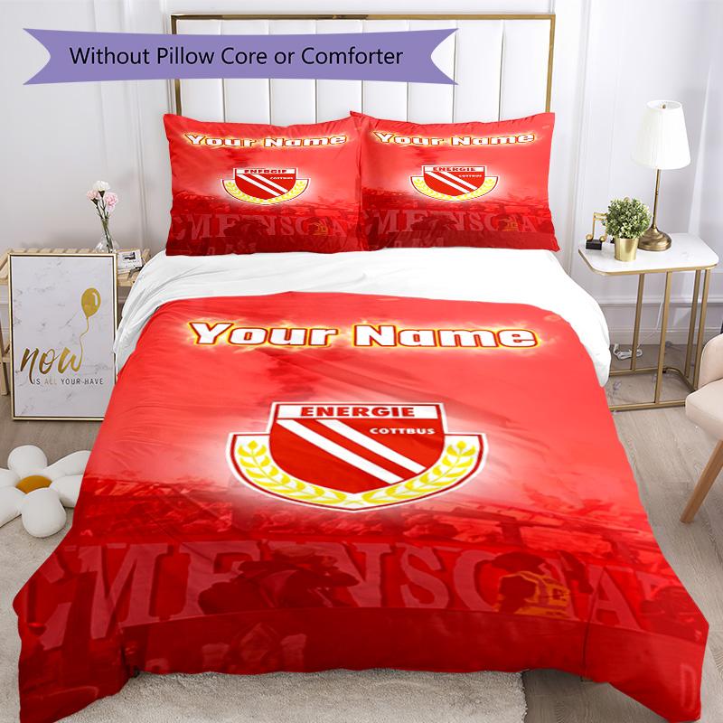 Fc Energie Cottbus Personalisierte Text Bettwäsche-Set Perfekt für Arbeitszimmer Atmungsaktiver Bettbezug Heimdekoration Geschenk für Festivals 135cmx200cm white