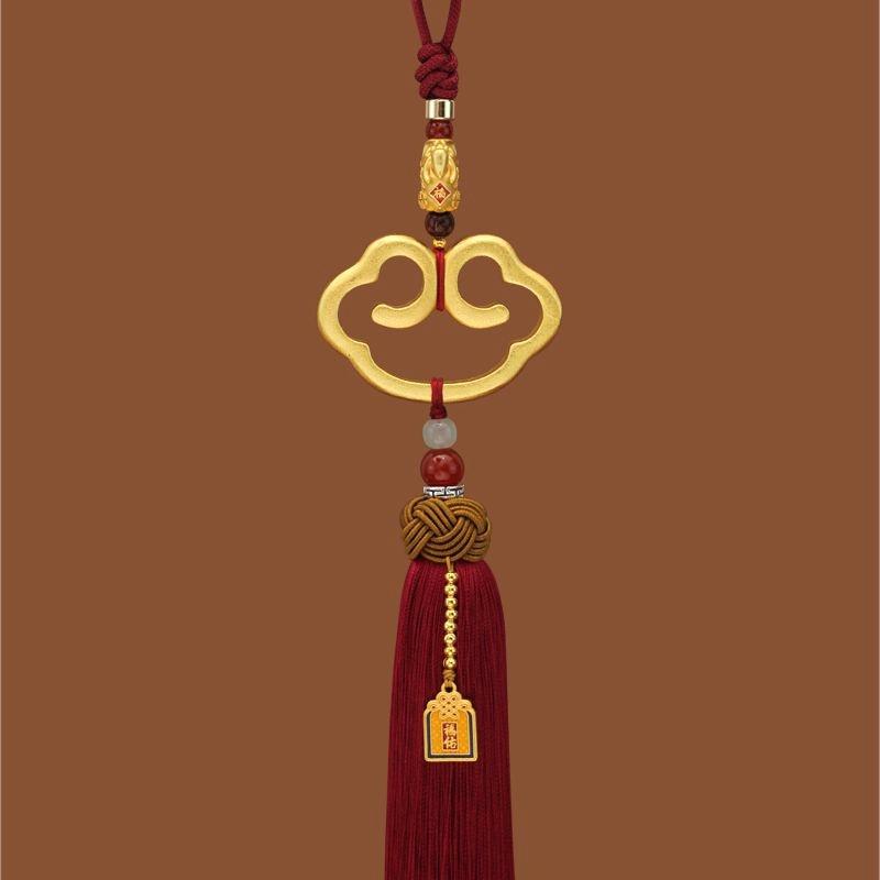 Chinese Style Cloud Shaped Lock Tassel Hanging Ornament Car Rearview Mirror Pendant Home Hanging Decoration Festival Gifts