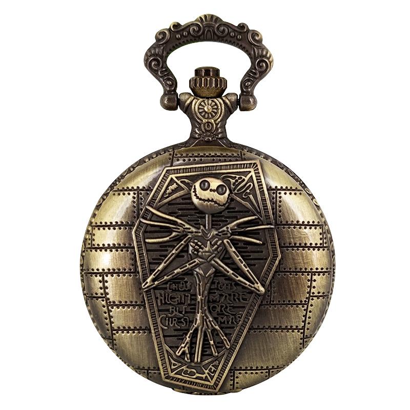 Vintage Bronze Pocket Watch Box Set Men's Quartz Movement Stainless Steel Case the Nightmare Christmas Inspired Birthday Gifts