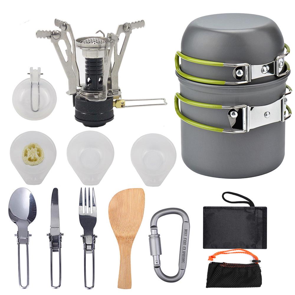 Outdoor Camping Cookware Set: Portable 1-2 Person Picnic Stove & Foldable Cookware