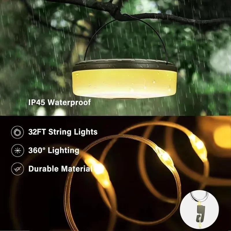 Camping Lamp RGB String Lights USB Rechargeable Lantern LED Flashlights Recyclable Tent Light Belt Outdoor Garden Decoration