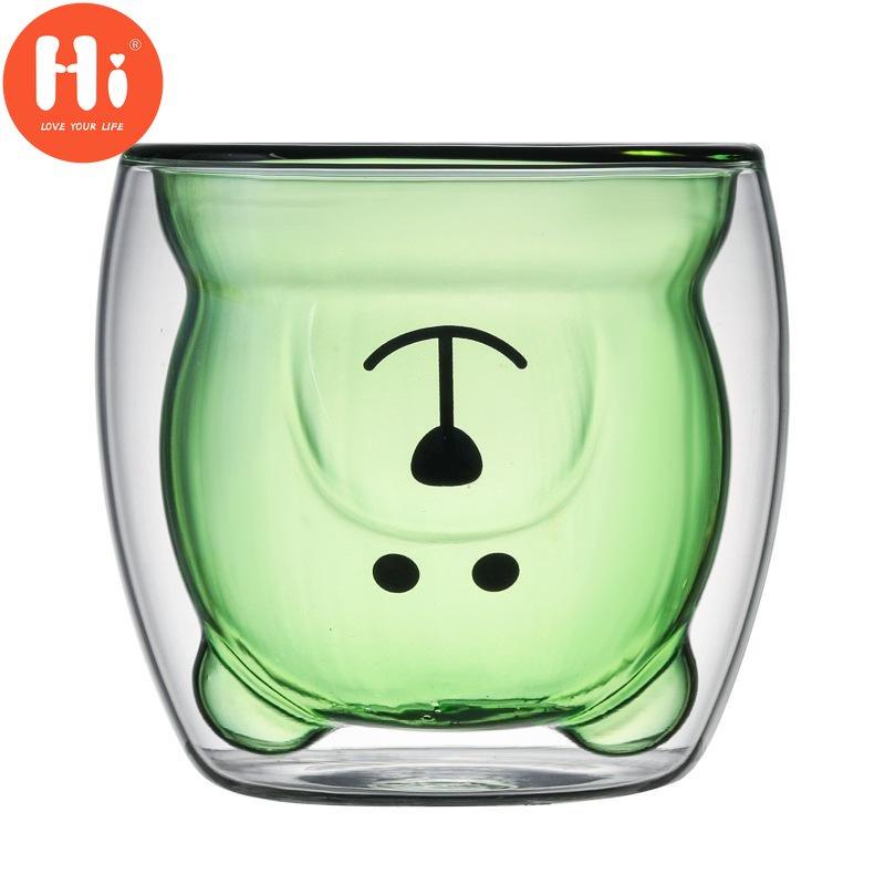 Hi 200ml Lovely Bear Čirý skleněný šálek s dvojitou stěnou Kreativní kreslený film pro domácnost káva džus mléko šálek pitná voda