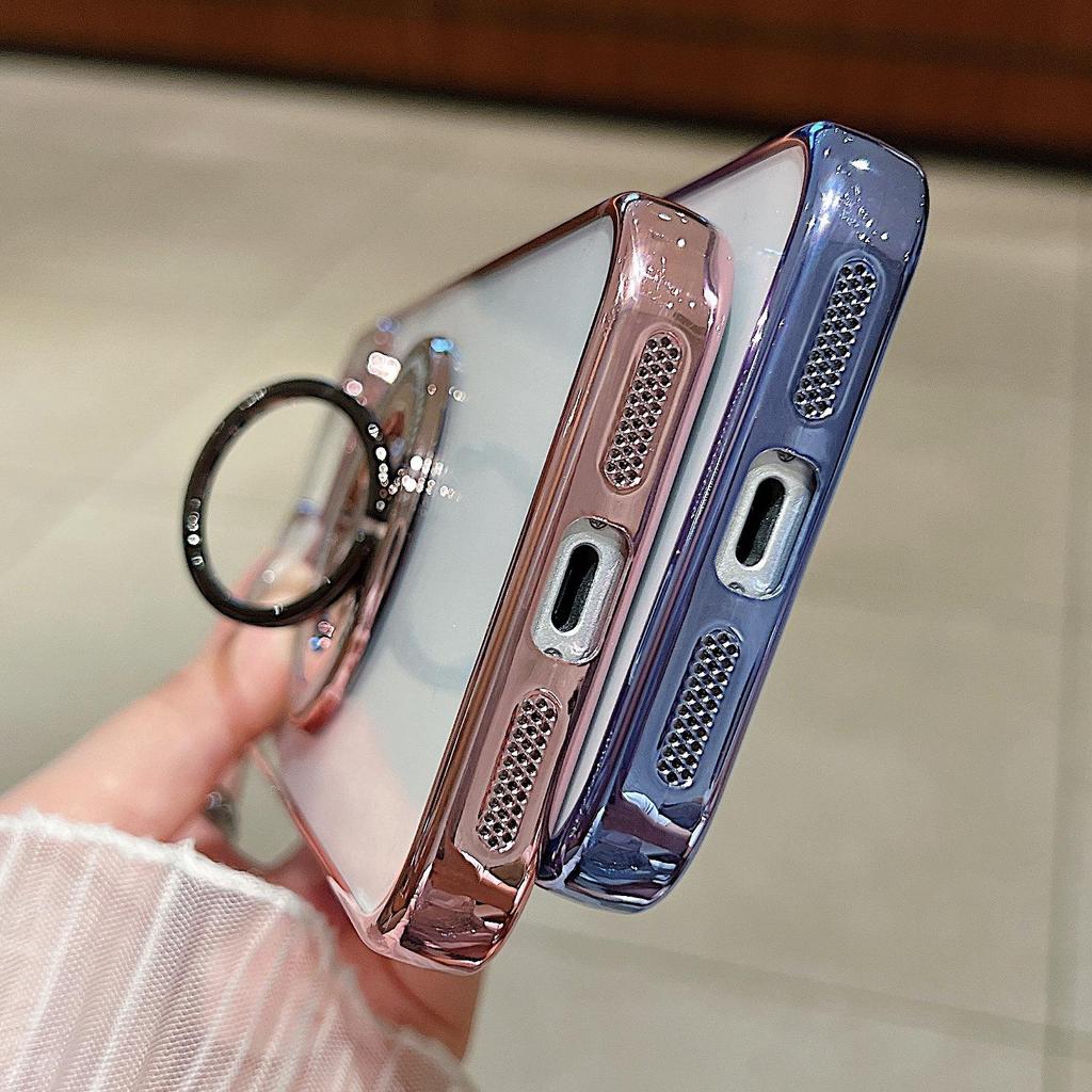 iPhone17PROMAX Electroplated Rotating Ring Magnetic Stand Case - Compatible with Apple 16 & 15 Soft Protection