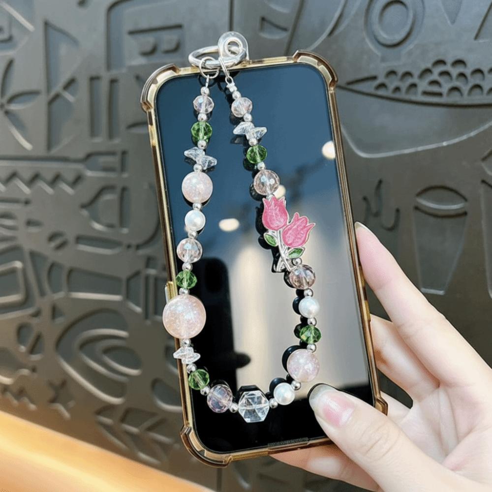Pearl Crystal Bead Phone Strap Wrist Chain Mobile Phone Lanyard Cell Phone Chain  Women/Lady/Girl