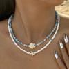 Perlenketten-Set für Damen 2 Stück Samenperlen-Choker mit Meeresschildkröte Seestern Anhängern Layering Sommer Boge Strand Schmuck