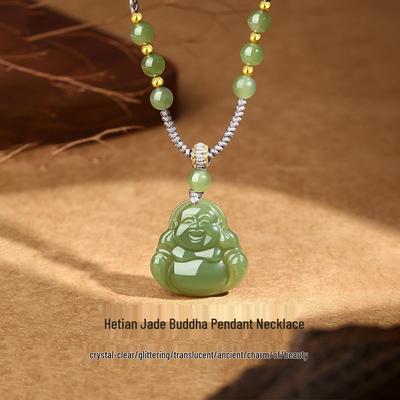 Wisiorek z Nefrytu Hetiański Budda Maitreya – Biżuteria na Sznurku Damska