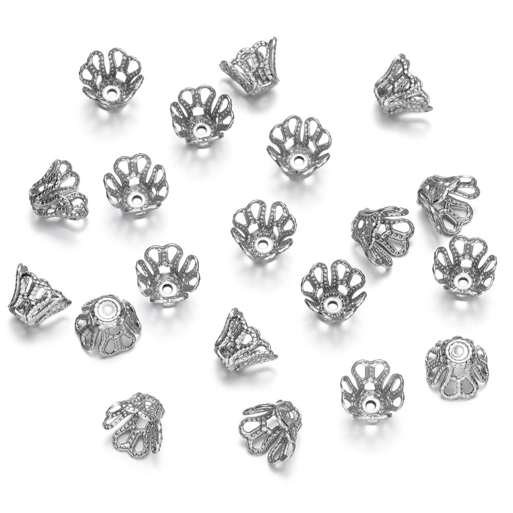20/50Pcs/Pack Stainless Steel Flower Tree Leaf Round Beads Caps For Handmade DIY Jewelry Making Bracelet Necklace Accessories