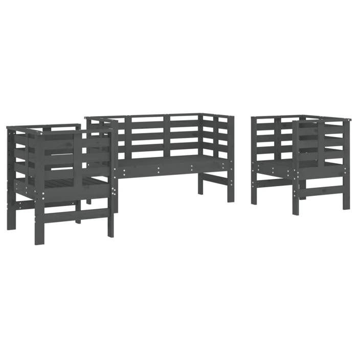 VidaXL Garden Lounge Set 3 Pcs, Patio Seating, Furniture Set, Outdoor Backyard Terrace Furniture, Grey Wood 825144