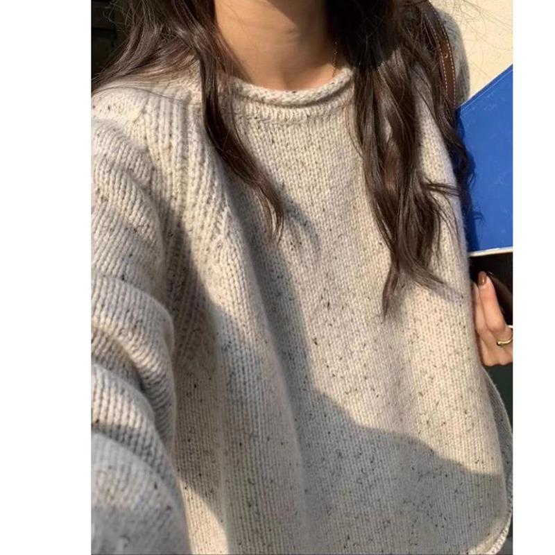 Thickened Retro Lazy Wind Pullover Variegated Flower Thread Knitted Sweater Women's Autumn and Winter Base Outer Wear Lazy Wind