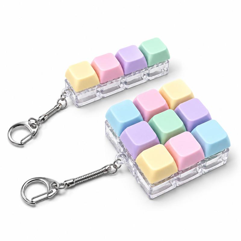 1Pcs Macaron Keycap Keychain Clicker Fidget Toy No Light Stress Relief Portable Desk Accessory For Kids Adults Party Gifts