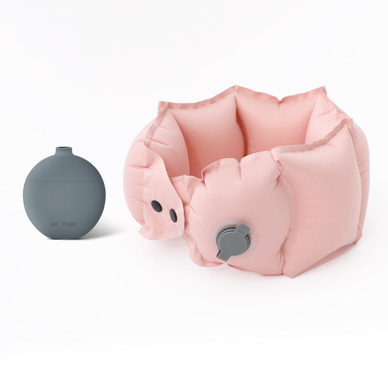 Neck Style Inflatable U-shaped Pillow with Inflatable Pot Portable Storage Travel Neck Pillow Long-distance Inflatable Pillow розовый