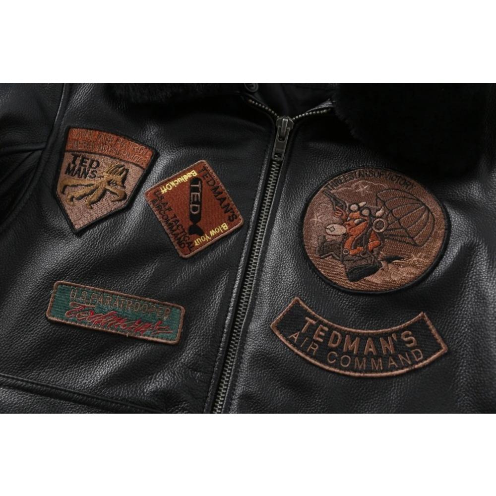 Chinese Size Men Genuine Leather Jacket Quilted Patches100% Cowhide & Natural Fur Collar Flight Coat Aviator Clothing Winter Asian Size M613