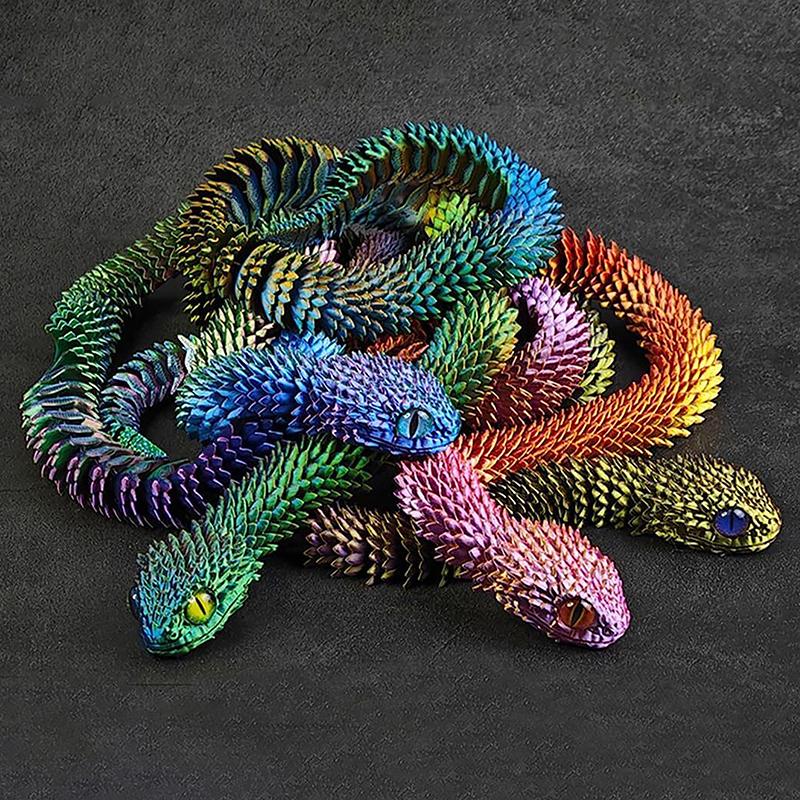 Articulated Snake Figure, 3D Printed Bush Viper Creature, Dragon Snake Inspired Joint Mobility Statue, Home Ornament