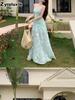 Summer New French Fresh Sweet Strappy Dress for Women Beach Vacation Outfit High Waist Midi Skirt