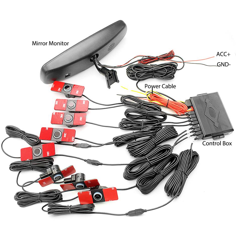 2024 New Auto Dimming Car Interior Rearview Mirror Monitor Front Rear 8 Parking Sensor With Original Bracket 16mm Flat Sensor