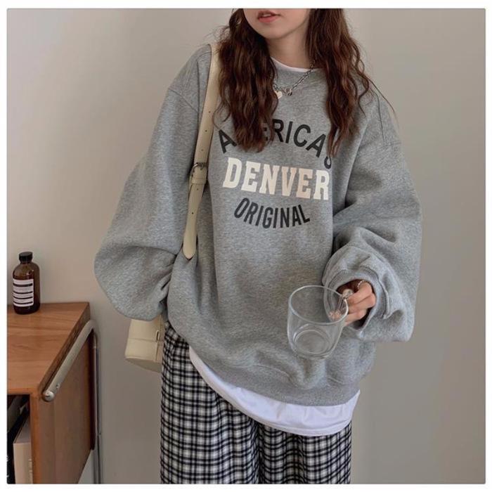 Fleece high-end crew neck sweater 2025 new letter printing loose ins women