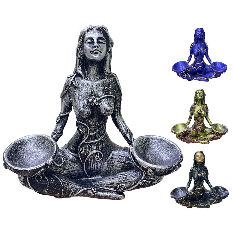 Goddess Statue Resin Mother Earth Goddess Sculpture Mother Earth Figurines Crystal Ball Base Hand-Carved Home Art Decoration