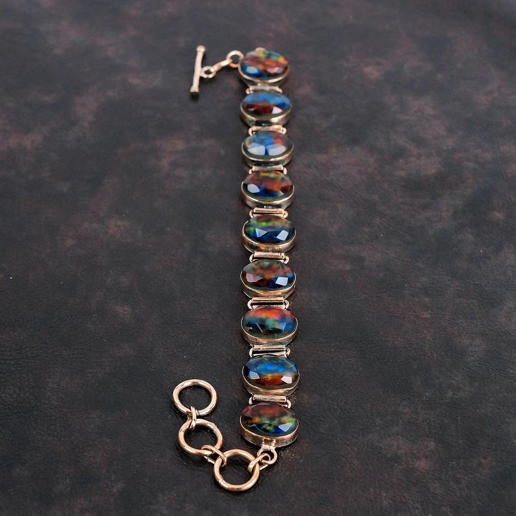 Faceted Ammolite Bracelet Copper Bracelet Gemstone Adjustable Chain Bracelet Handmade Designer Bracelet Antique Copper Jewelry Gifts For Her
