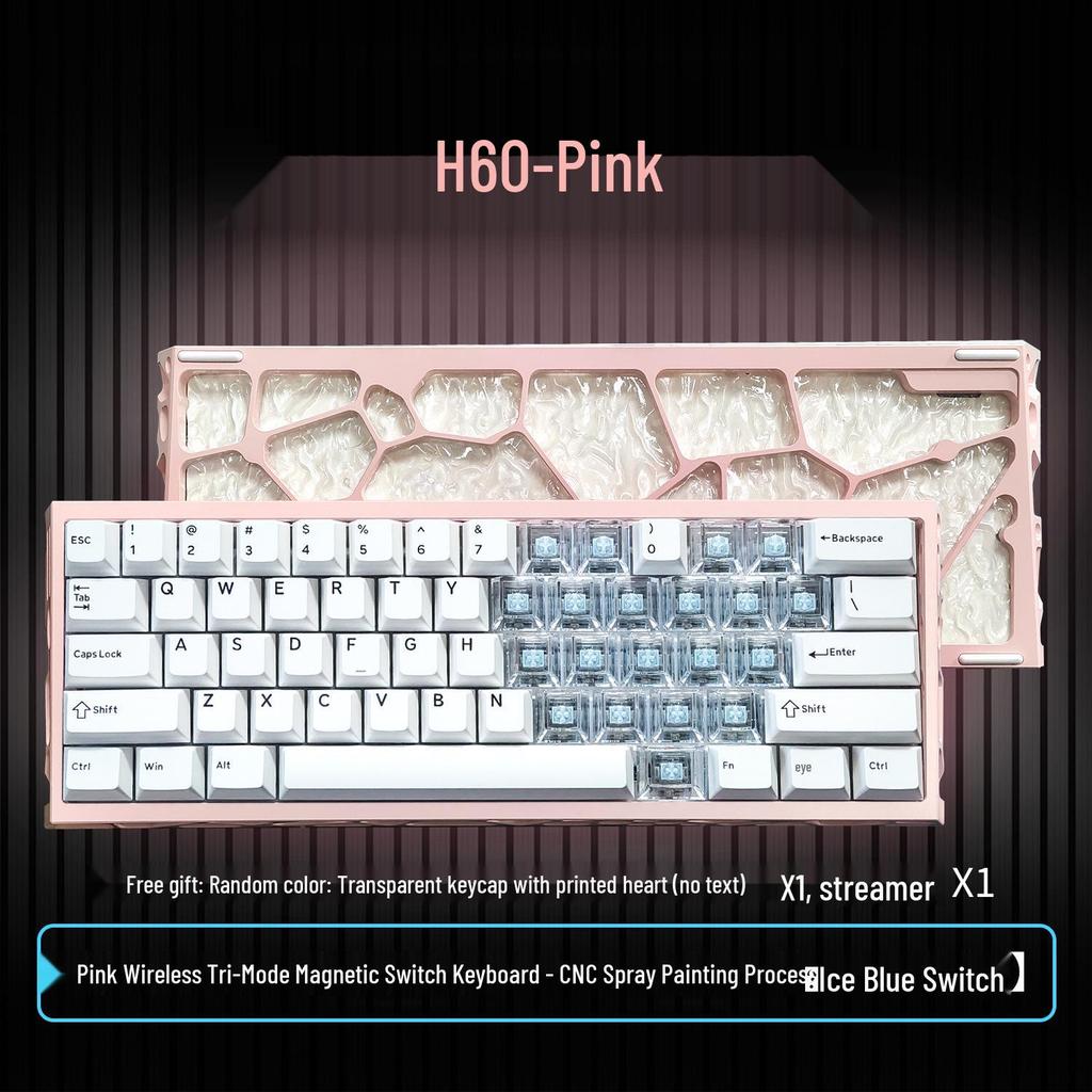 H60 Three-Mode Magnetic Switch Keyboard: Wired, Wireless, Bluetooth, Full Aluminum CNC for Gaming