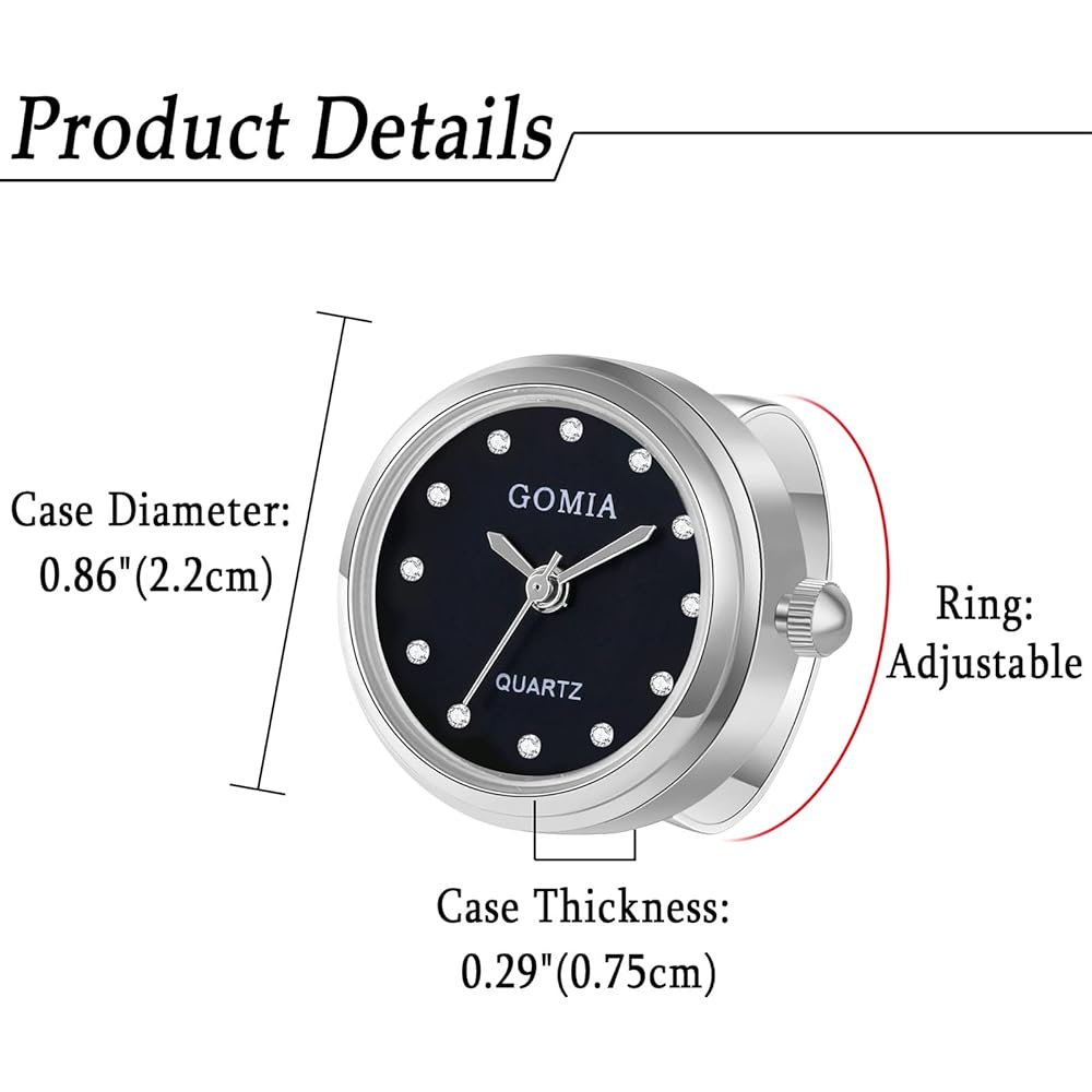 Silver and Black Women's Analog Ring Watch with 3ATM Waterproof, Free Size Fashion Accessory