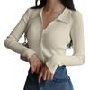 Women's Lapel Slim Fit Ribbed Button Sexy V-Neck Knitted Cardigan Sweater