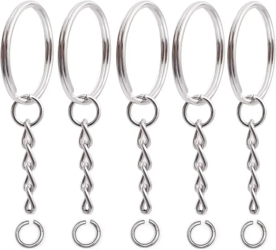 50/100PCS Stainless Steel Metal Blank Keyring Keychain Split Rings with Chain Climbing Buckles Carabiner Keychain Accessories