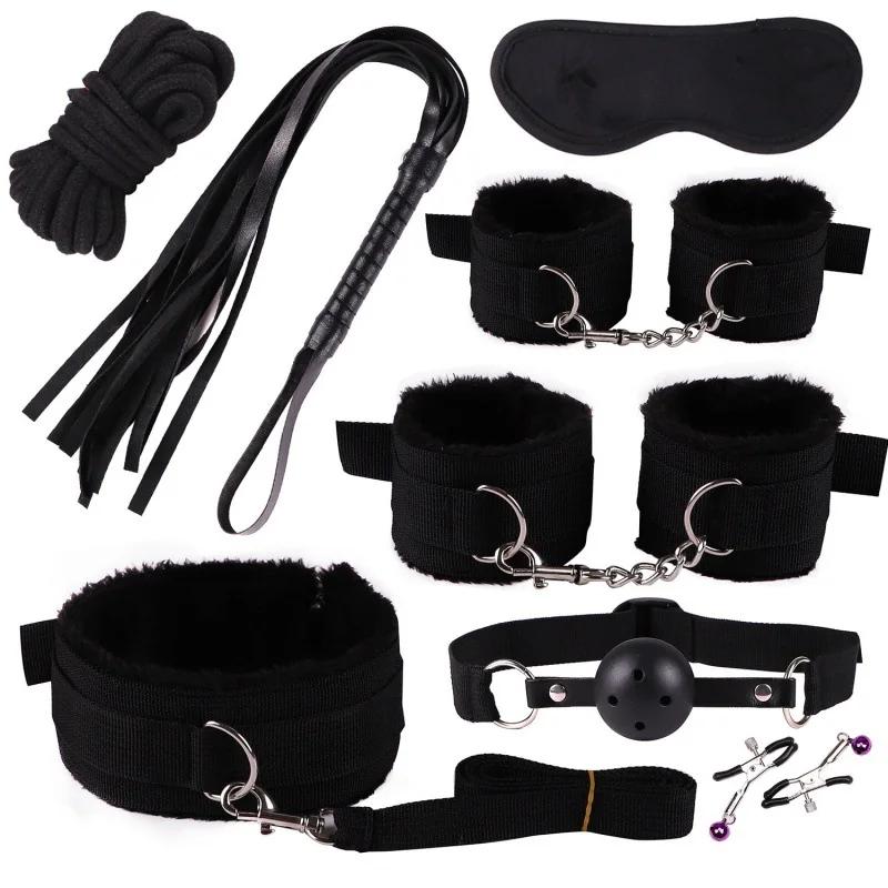 Nylon Bondage Kits Handcuffs Mouth Gag Flirt Teaser Eye Blinder Sex Toy Set SM Slave Couple Sex Games Tool Japanese Shibari