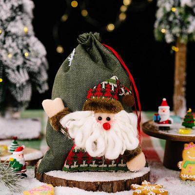 Sac Cadeau de Noël Père Noël Bonhomme de Neige Sacs d'Emballage avec Cordon de Serrage 3PCS Décoration de Noël Sacs Cadeaux Petits Sacs à Friandises