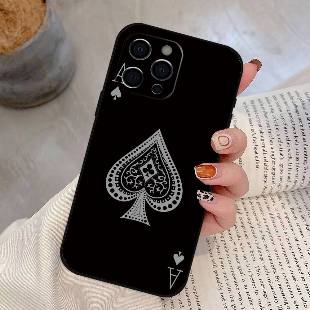 

Ace Of Spades Poker Phone Case For iPhone 17,16,15,14,13,12,11 Plus,Pro Max,XS,Soft Silicone Black Cover iPhone16Se4