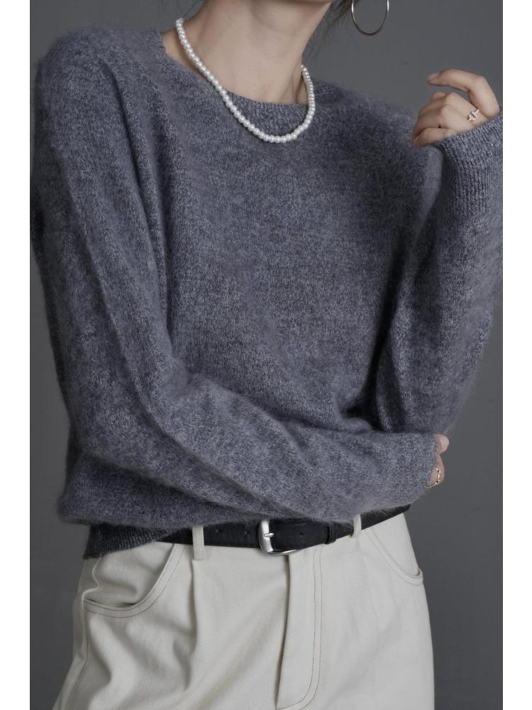 Fluffy Crew Neck Knit Sweater for Women