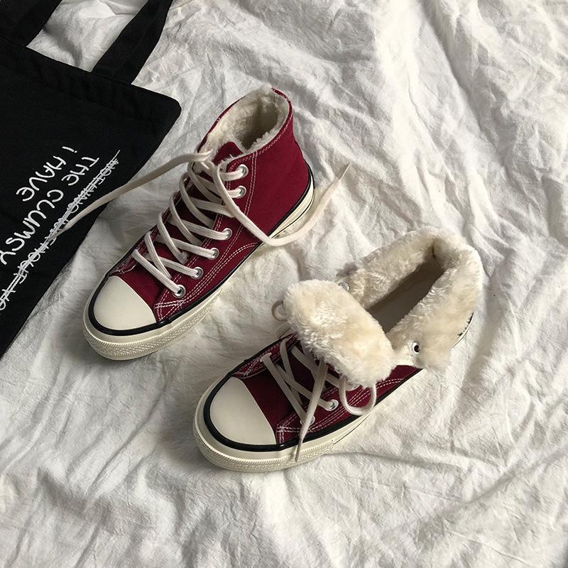 Retro cotton shoes female winter student velvet black high-top cotton shoes 88